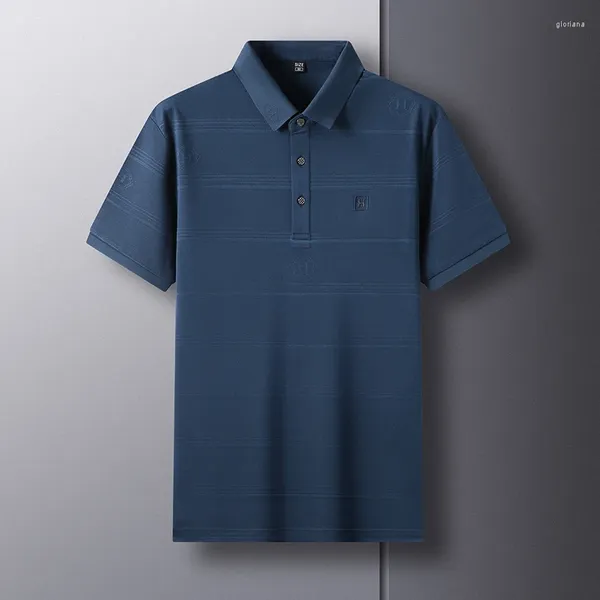 Polos masculinos camisa polo de alta qualidade verão casual algodão impressão negócios lapela listrado moda manga curta de alta qualidade macio