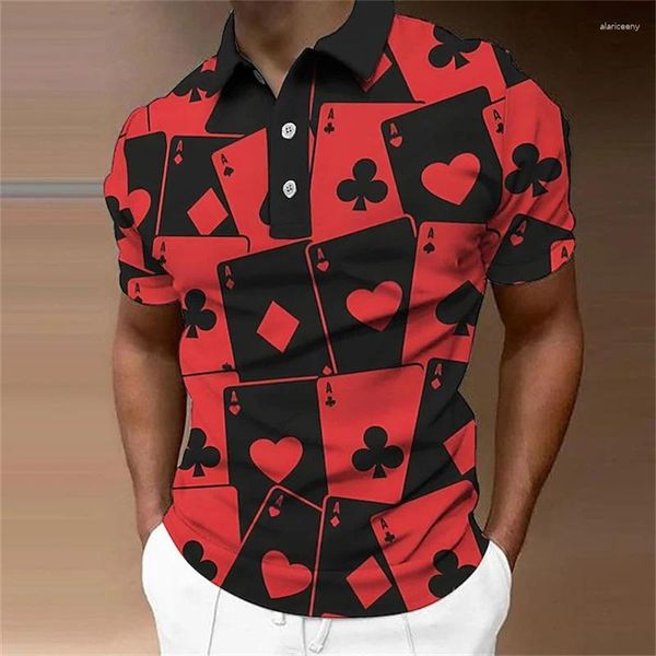 Polos masculinos las vegas polo camisas de impressão de poker masculino verão lapela golfe camiseta férias homem manga curta roupas casual botão topo