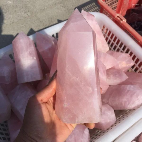 Estatuetas decorativas cerca de 1kg mineral natural rosa quartzo cristal pedra preciosa varinha meditação reiki pedra de cura amostra decoração de casa