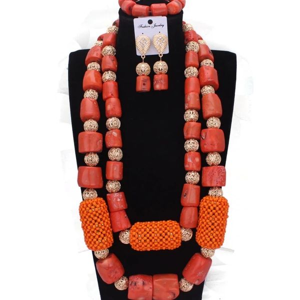 Conjunto de joias para casamentos nigerianos africanos tradicionais Dudo Coral Beads 2024