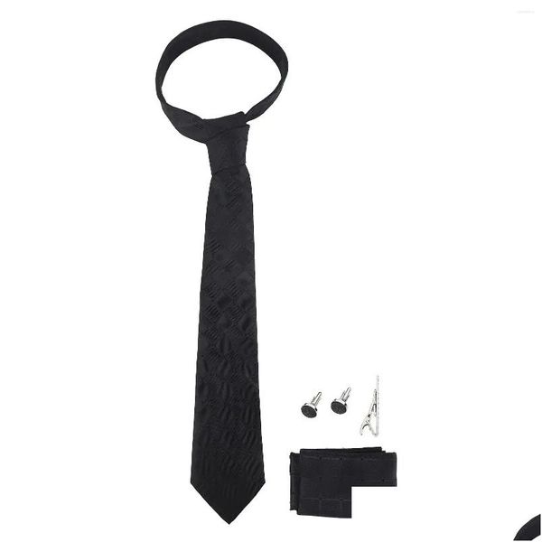 Dungle Avize Küpe Erkek Polyester İpek Tie Takım Basit Desen Kravat Kerchief Sleeve Düğmesi Kelepçe Resmi Elbise İş Damlası Otnd7