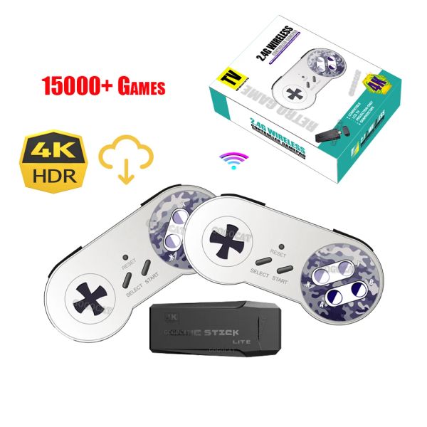 Jogadores Mini Game Stick 4K 15000 Jogos Lite 64G Retro Video Gaming Console 2.4G Emulador de Controle Sem Fio para PS1/SNES/MAME/Arcade Gift