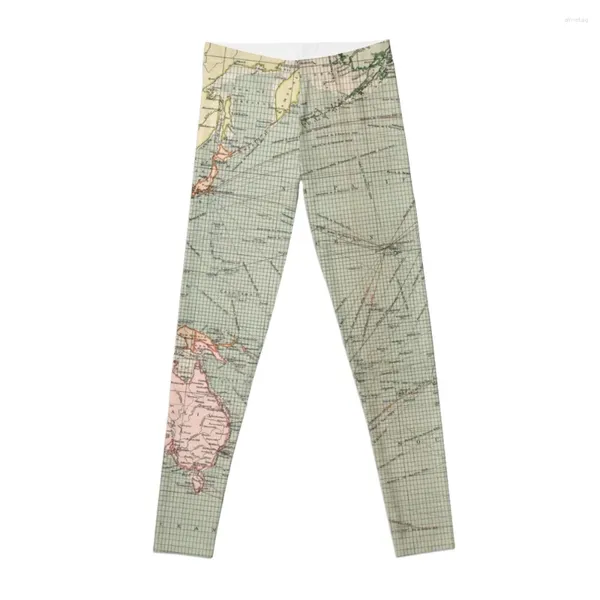 Aktive Hosen Vintage-Navigationskarte des Pazifischen Ozeans (1905) Leggings Fitnessstudio-Kleidung Hosen Damen