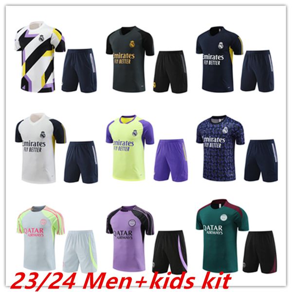 2023 2024 Real Madrid Homens e Crianças Manga Curta Camisas de Futebol Treino Futebol Treinamento Shorts Sportswear Kit 23 24 Mans Criança Polo Jersey Define Jogging Tracksuits