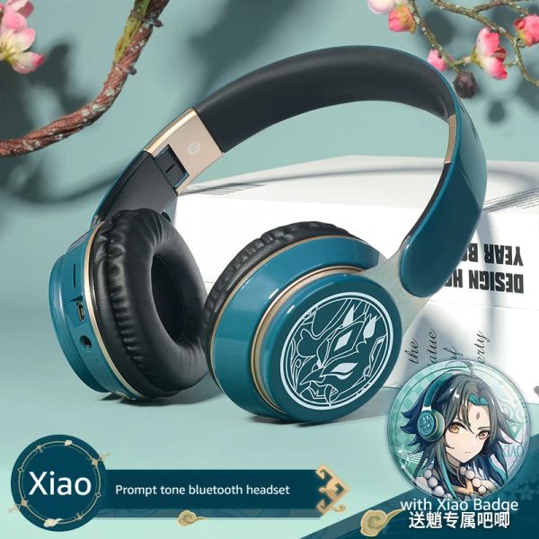 Fones de ouvido cosplay prop genshin impacto xiao beelzebul sem fio com fio 2 em 1 fone de ouvido bluetooth jogo personagem fone de ouvido com microfone crachá