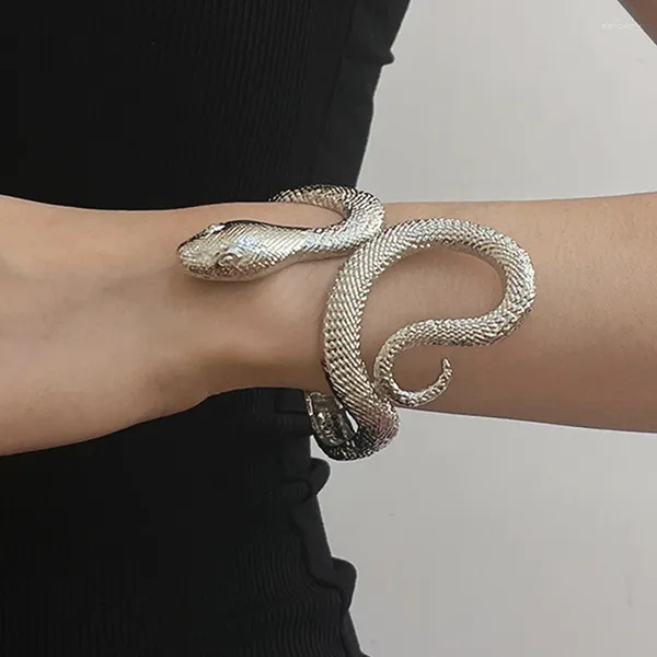 Braccialetti aperti gotici unisex a forma di serpente per donna uomo punk hip-hop braccialetti con struttura in metallo regali per gioielli per feste