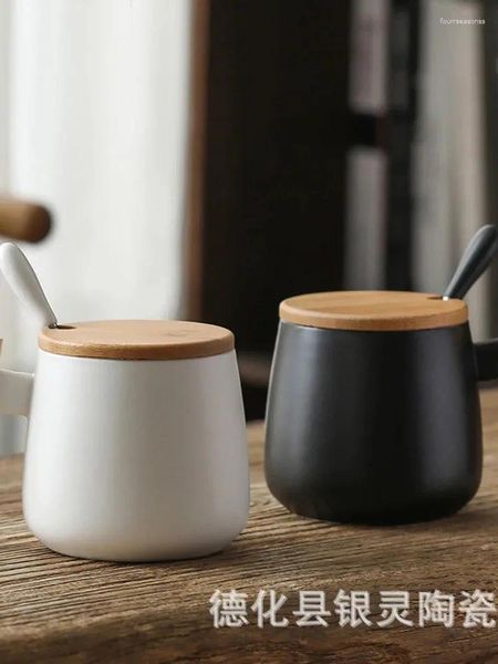Tassen Kurze Große Bauch Holz Griff Tasse Kreative Keramik Mit Deckel Löffel Wasser Kaffee Geschenk Box Set Becher
