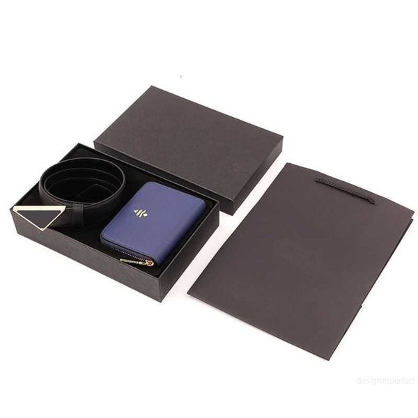 Designer-Herren-Business-Gürtel-Geldbörsen-Set, klassische schwarze Gürtel, goldene Designer-Damen-Herren-Short-Zero-Geldbörse, modischer Dreiecksbundgürtel, Karteninhaber mit Box, Kategorie