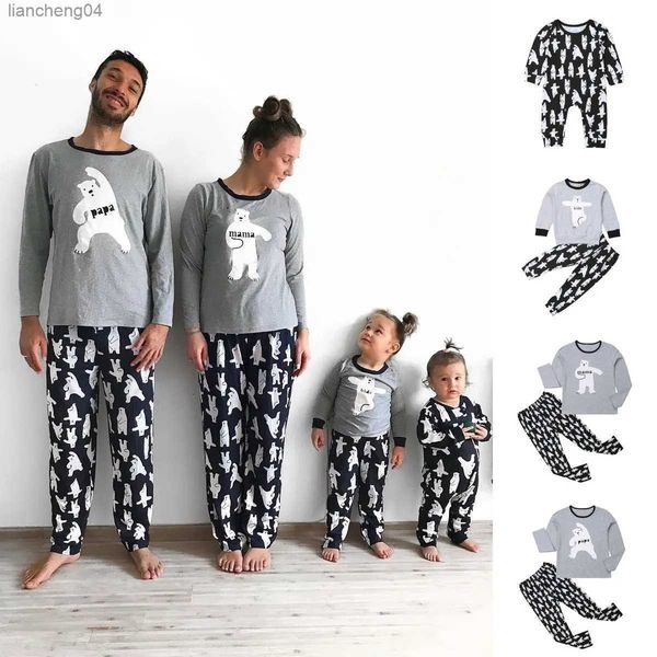 Conjunto de pijamas combinando para a família, 2023, outono inverno, natal, mulheres, homens, bebês, crianças, urso, estampa, roupa de dormir, roupa de dormir