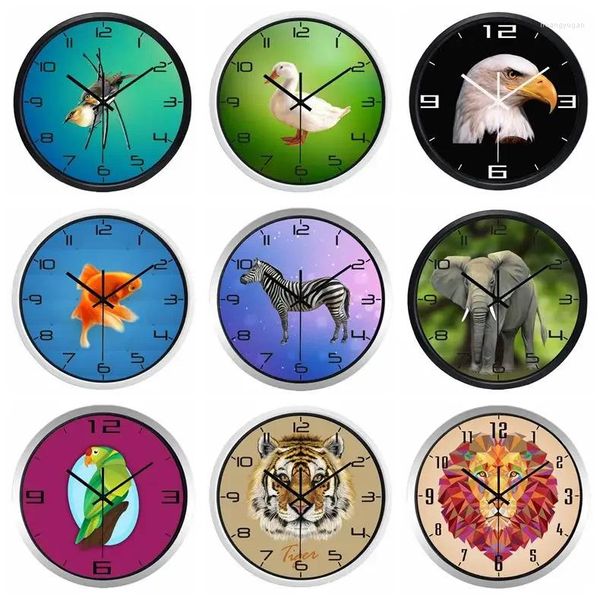 Relógios de parede 12 polegadas Animal World Relógio adorável sem tique-taque sala de estudo de som