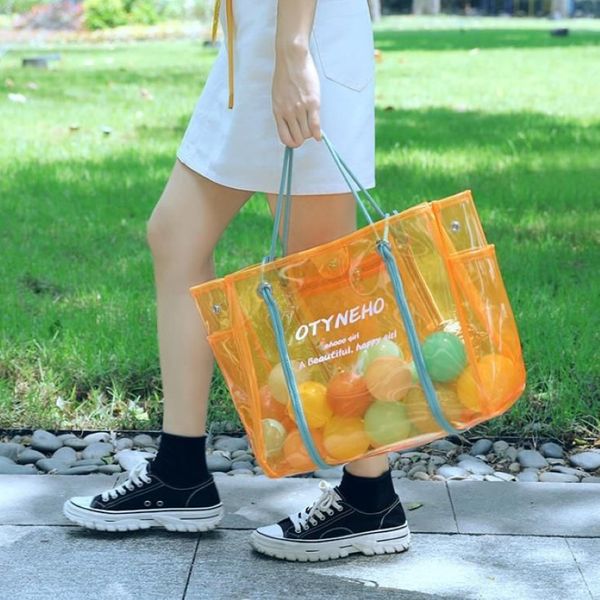 Bolsa feminina transparente de corpo cruzado, bolsa de praia à prova d'água de um ombro em pvc com gelatina de verão 2021, grande capacidade 321v