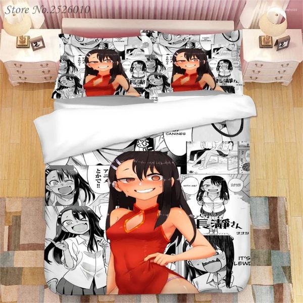 Yatak Seti Anime Nagatoro 3D Baskılı Set King Nevresim Yastık Kasası Yetkili Yetişkin Çocuklar Yatak Ketenleri 01