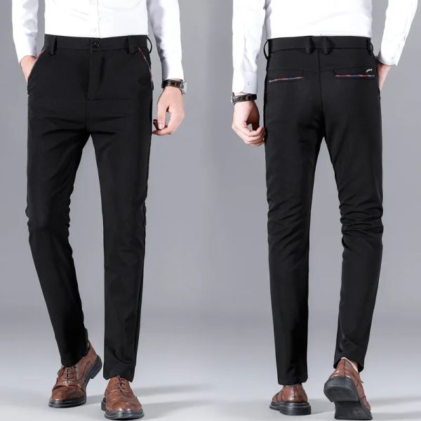 Pantaloni da uomo pantaloni casual da lavoro quattro stagioni piccoli pantaloni dritti occidentali slim fit pantaloni lunghi da uomo elasticizzati pantaloni da abito neri coreani da uomo