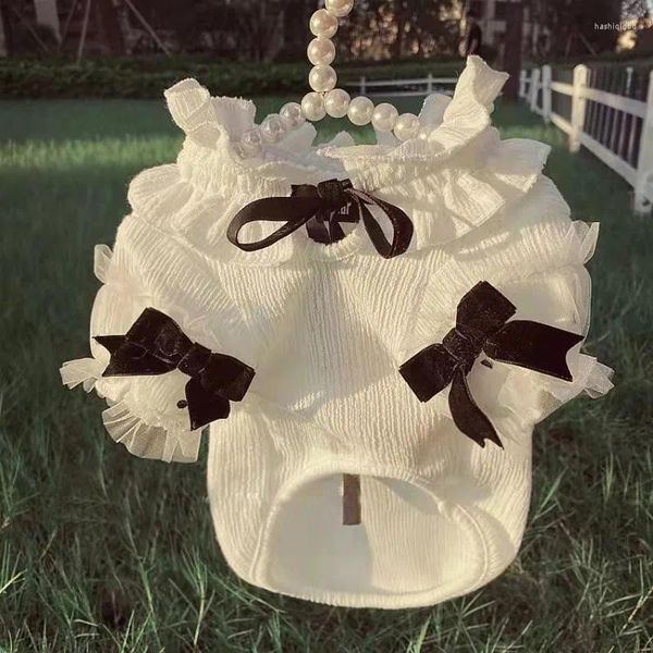 Vestuário para cães Bowknot Lacing Base Camisa Roupas Branco Doce Design Roupas Gato Moda Lacework Lapela Pet Produtos Atacado