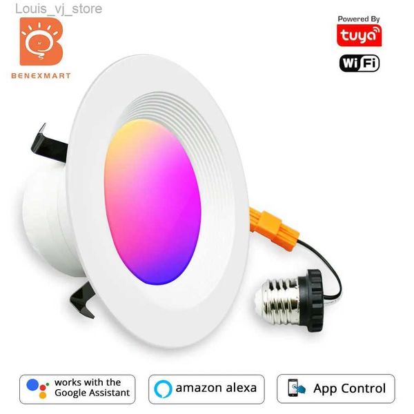 Downlights Benexmart WiFi Tuya Smart LED Deckenleuchte 4 Zoll Downlight RGBCW US Typ E27 Sockel Alexa Google Home Panel Lampe Farbwechsel YQ240226