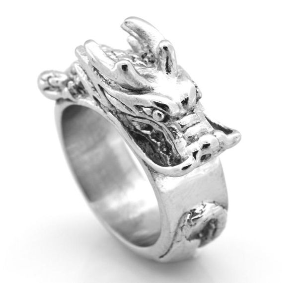 Fanssteel Edelstahl-Herren-Schmuck-Punk-Ring, Vintage-Ring, spiralförmiger Drache, chinesisches Sternzeichen, Biker-Ring, Geschenk für Brüder, FSR08W037754070