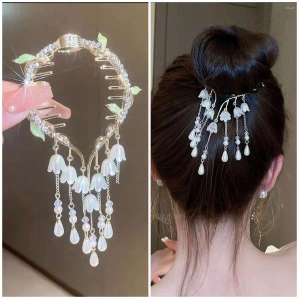 Grampos de cabelo mori xianmei strass borboleta pérola alta bola cabeça grampo de cabelo romântico sino orquídea headwear tiara