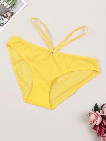 Mutandine femminili cyhwr signore sexy di grandi dimensioni mesh vedere attraverso la biancheria di biancheria di lingerie mutandine mutande giallo limone