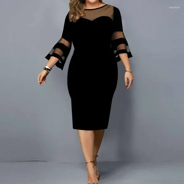 Vestidos casuais plus size roupas femininas sexy fenda malha retalhos elegante festa de noite senhoras outono moda sólida midi vestido vestidos