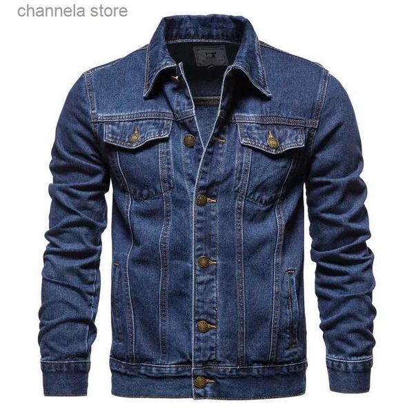 Jaquetas masculinas 2023 Primavera Homens Sólidos Lapela Denim Jaquetas Moda Motocicleta Jeans Jaquetas Hommes Slim Fit Algodão Casual Preto Azul Casacos T240227