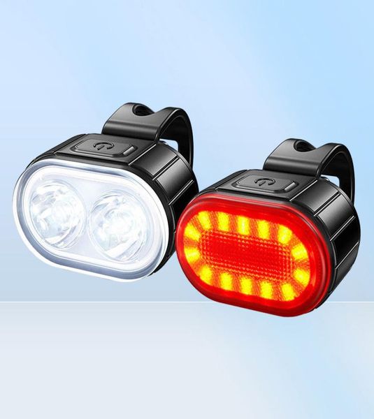 Luci per bici Ciclismo Set di luci anteriori per biciclette Set di luci per bici USB Carica fari MTB Fanale posteriore impermeabile Lanterna a LED per biciclette Acce4575809