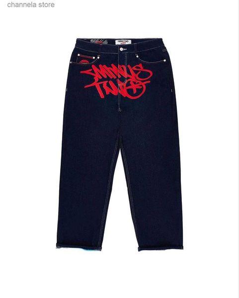Мужские джинсы Y2K черные тонкие прямые джинсы с вышивкой мужские весенне-осенние свободные трендовые повседневные брюки для пар уличная одежда в розницу/опт T240227