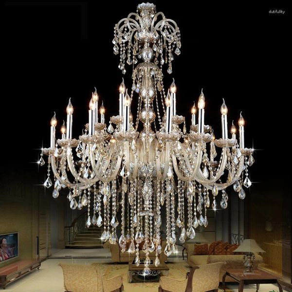 Lustres K9 Cristal Chandelier Champagne Clear Luzes Penduradas Luminária Elegante Sala de Estar Decoração Lâmpada