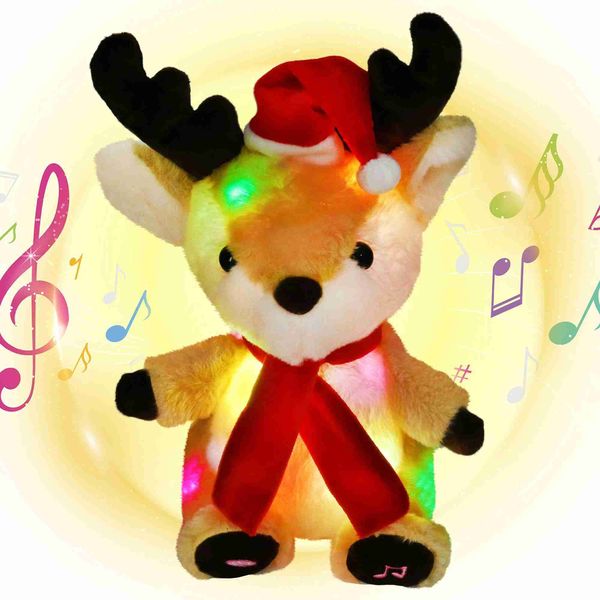 Peluche giocattoli luminosi 30 cm Pinguino Alce Peluche musicale Simpatico regalo di Natale per ragazze Ninne nanne Canzoni Animali di peluche Cotone PP BambiniL2403