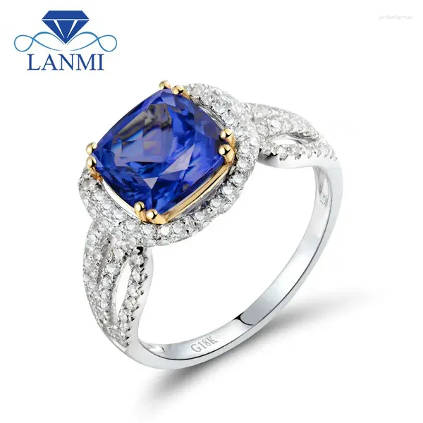 Cluster anéis almofada 8x8mm diamante natural tanzanite anel de noivado 18k ouro multi tom jóias para mulheres wu276