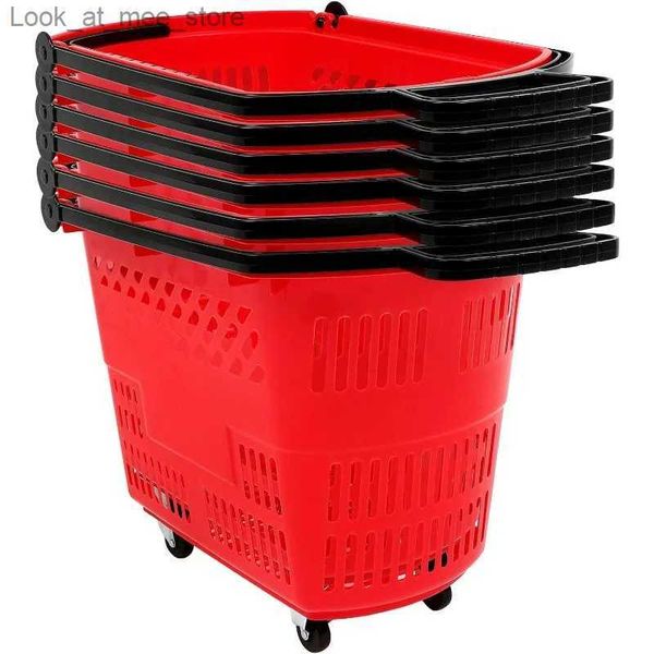 Carrelli della spesa Carrello della spesa Olenyer rosso da 6 pezzi 35 litri con ruote e maniglie set di cestini della spesa portatili cestino della spesa rosso rotolo di plastica Q240227