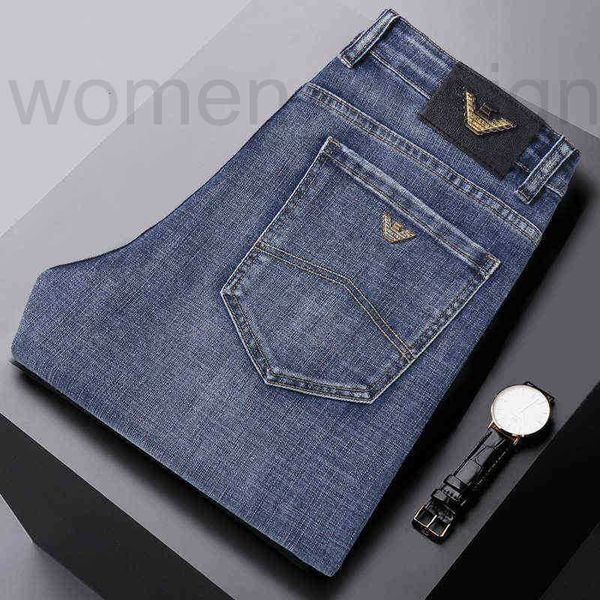 Jeans de grife para homens e outono inverno cintura média tubo reto fino ajuste busin lazer elástico calças compridas marca wear 29-38 40