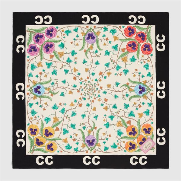 Designer de luxo mulher flor lenço de seda unisex carta bandana marca lenço quadrado viagem variável acessórios atividade presentes