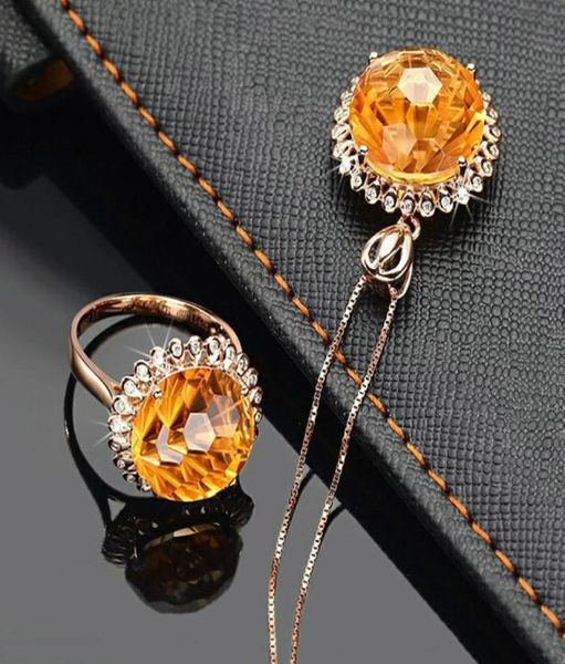 Eheringe Zhouyang Verstellbar offen für Frauen gelber Steinkristall Roségold Sonnenblumen Sunblume Fashion Geschenk Schmuck kbr3929769303