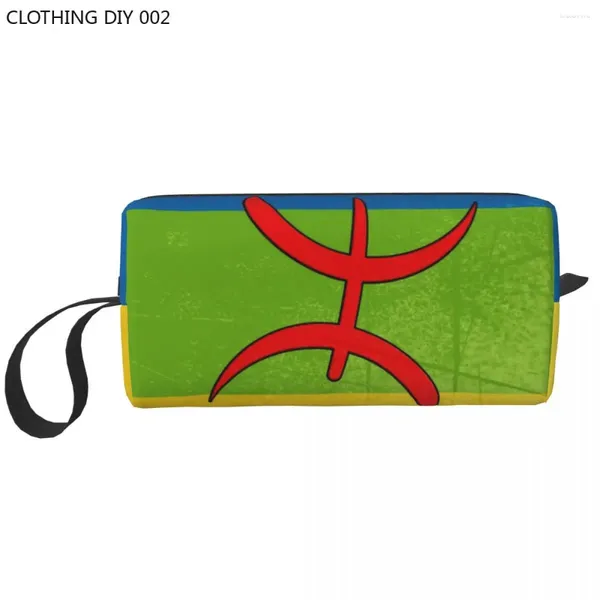 Sacos cosméticos Amazigh Flag Bag Mulheres Moda Grande Capacidade Berber Tifinagh Maquiagem Caso Beleza Armazenamento Higiene Pessoal Dopp Kit Box