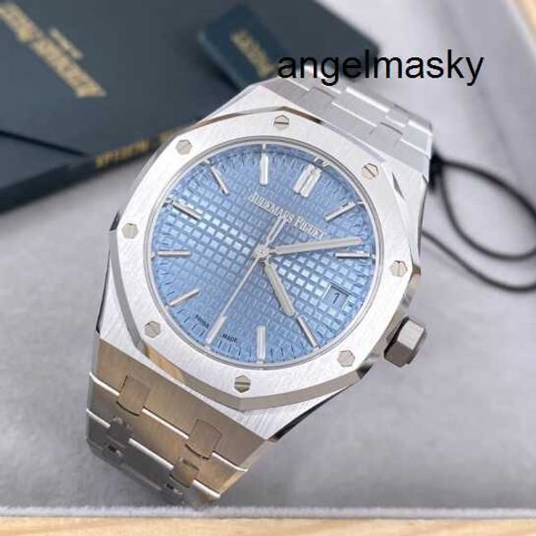 Fliegeruhrwerk Armbanduhr AP Armbanduhr Royal Oak Serie 15550ST.OO.1356ST.08 Ice Blue Plate Herren- und Damenmode Freizeit Business Sportuhr