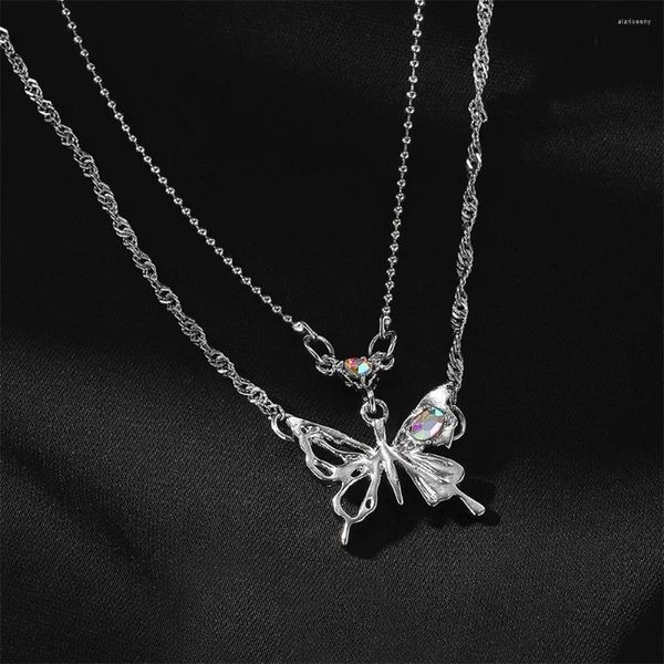 Colares pingentes fnio prata cor cristal borboleta colar para mulheres meninas clavícula corrente moda na moda 2024 festa