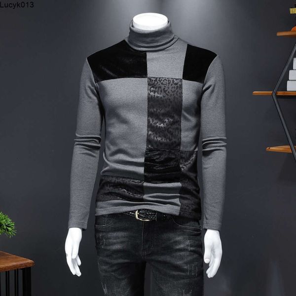 Trend Herren Baumwolle Tops Langarm T-shirts Nähen Mode Koreanische Version Junge Herren Gedruckt Warme Bodenbildung Shirts S-5xl