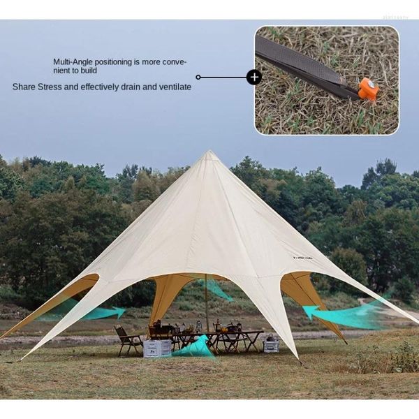 Tendas e abrigos ao ar livre grande à prova d'água pináculo dossel acampamento acampamento sunshade praia tenda hexagonal estrela em forma