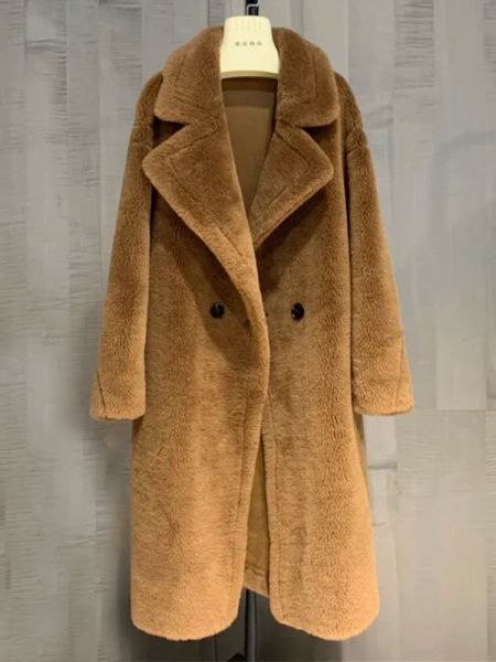 Pelliccia 2024 Giacca invernale da donna Cappotto di pelliccia reale 100% tessuto di lana Tessuto spesso Capispalla caldo Oversize Moda Streetwear Teddy Bear Cappotti