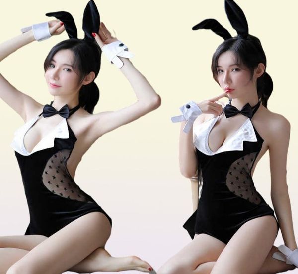 Erótico sexy cosplay lingerie anime roleplay traje para mulheres meninas bonito kawaii coelho menina terno impertinente veludo stripper outfit y096222550