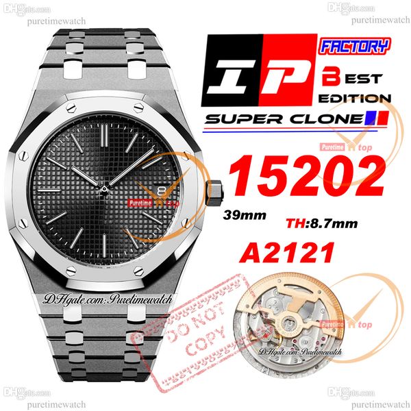 IPF 1520 Jumbo Ekstra ince 39mm koyu gri grande tapisserie kadran sopa A2121 Otomatik Erkekler İzle Paslanmaz Çelik Bilezik Süper Edition PureTiMewatch ReloJ Hombre