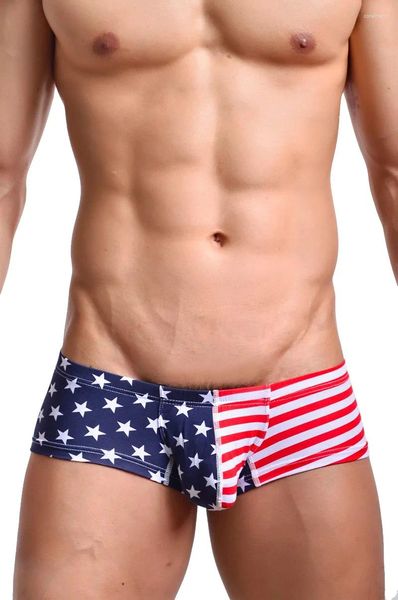 Unterhosen Herrenmode Amerikanische Flagge Gedruckt Boxershorts Sexy Baumwolle Stretch Niedrige Taille Atmungsaktive Unterwäsche