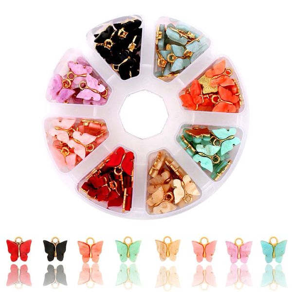 kits 96 Stück bunte Acryl-Schmetterlingsperlen-Box-Sets für DIY niedliche Tier-Charms, Halskette, Armband, Schmuck, handgefertigte Accessoires