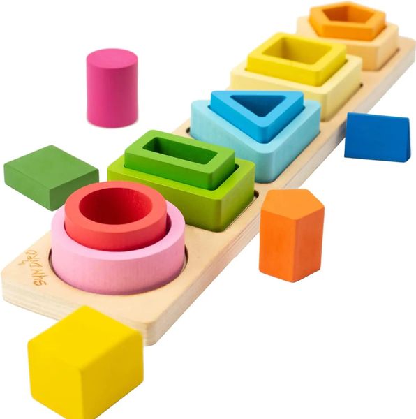 Montessori brinquedos de madeira para crianças classificação de madeira empilhamento bebê crianças forma educacional classificador cor presentes pré-escolares 240223