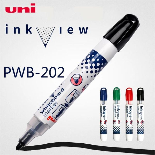 Marcadores 4 pcs Japão Uni Apagável Caneta Whiteboard PWB202 Cor Waterbased Round Head Marker Pen Largecapacity Windows Office Stationery