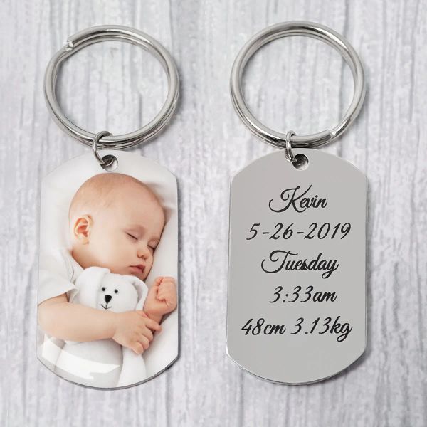 Chains Benutzerdefinierter Baby-Foto-Schlüsselanhänger, personalisierter Text-Schlüsselanhänger mit Foto, Erinnerungsfoto, Geschenk für frischgebackene Mutter, Vater, Jahrestagsgeschenk