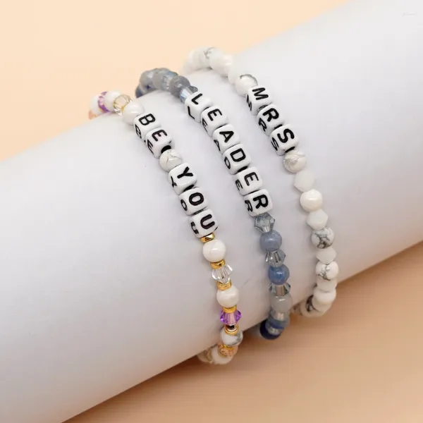 Link pulseiras cross border personalidade temperamento estilo europeu e americano quatro letras quadradas contas de cristal pedra natural ha