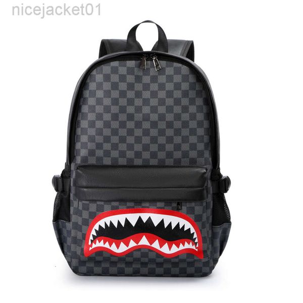 Designer spraygrounds mochila tubarão boca mochila mens moda treliça mochila de viagem tendência versátil mochila de couro para meninos saco de computador 2024