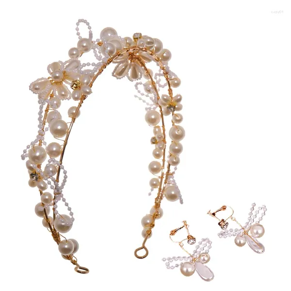 Halskette Ohrringe Set Perlen Stirnband Zweireihig Perlen Kopfschmuck Einfache Elegante Blings Mode Haar NA