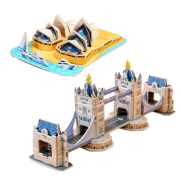 Quebra-cabeças 3d papelão quebra-cabeça arquitetura famosa edifícios montagem modelo infantil artesanal diy puzzle brinquedosl2403
